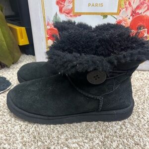 UGG Black Kids Boots with Button Detail